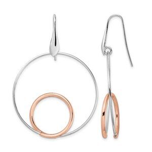 New Leslie’s Sterling Silver Rhodium-Plated Rose-Tone Polished Dangle Earrings